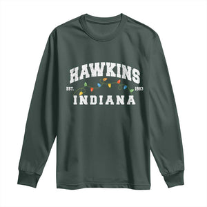 Funny Stranger Christmas Long Sleeve Shirt Hawkins Xmas Lights TS11 Dark Forest Green Print Your Wear