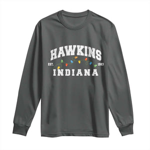 Funny Stranger Christmas Long Sleeve Shirt Hawkins Xmas Lights TS11 Dark Heather Print Your Wear
