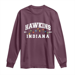 Funny Stranger Christmas Long Sleeve Shirt Hawkins Xmas Lights TS11 Maroon Print Your Wear