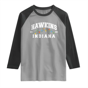 Funny Stranger Christmas Raglan Shirt Hawkins Xmas Lights TS11 Sport Gray Black Print Your Wear