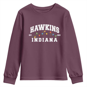 Funny Stranger Christmas Youth Sweatshirt Hawkins Xmas Lights TS11 Maroon Print Your Wear