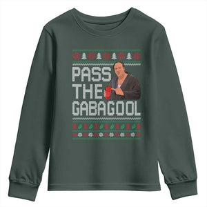 Funny Pass The Gabagool Christmas Youth Sweatshirt Italian Food Xmas Mafia Movie TS11 Dark Forest Green Print Your Wear