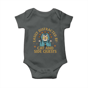 Funny Easily Distracted By Cats And Side Quests Baby Onesie RPG Tabletop Gamer TS11 Dark Heather Print Your Wear