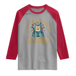 Funny Easily Distracted By Cats And Side Quests Raglan Shirt RPG Tabletop Gamer TS11 Sport Gray Red Print Your Wear