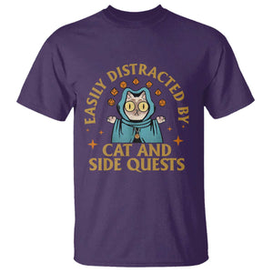 Funny Easily Distracted By Cats And Side Quests T Shirt RPG Tabletop Gamer TS11 Purple Print Your Wear