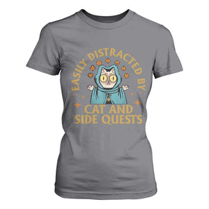 Funny Easily Distracted By Cats And Side Quests T Shirt For Women RPG Tabletop Gamer TS11 Charcoal Print Your Wear