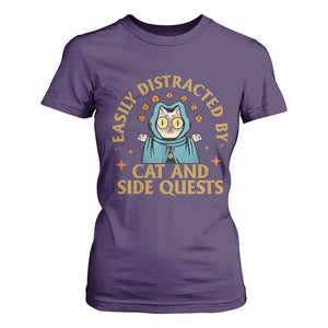 Funny Easily Distracted By Cats And Side Quests T Shirt For Women RPG Tabletop Gamer TS11 Purple Print Your Wear