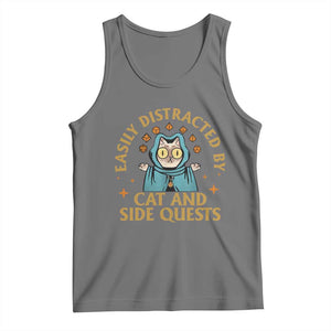 Funny Easily Distracted By Cats And Side Quests Tank Top RPG Tabletop Gamer TS11 Black Heather Print Your Wear