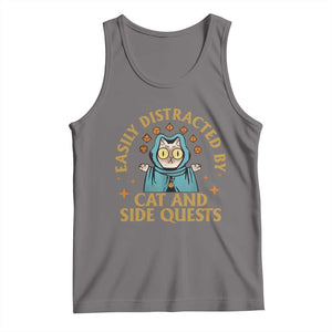 Funny Easily Distracted By Cats And Side Quests Tank Top RPG Tabletop Gamer TS11 Deep Heather Print Your Wear