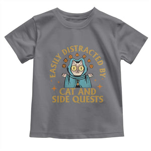 Funny Easily Distracted By Cats And Side Quests Toddler T Shirt RPG Tabletop Gamer TS11 Charcoal Print Your Wear
