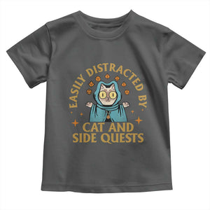 Funny Easily Distracted By Cats And Side Quests Toddler T Shirt RPG Tabletop Gamer TS11 Dark Heather Print Your Wear