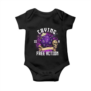 Funny RPG Gamer Crying Is A Free Action Baby Onesie Vintage D20 Side Quests Tabletop TS11 Black Print Your Wear