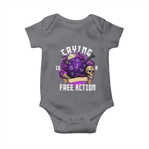 Funny RPG Gamer Crying Is A Free Action Baby Onesie Vintage D20 Side Quests Tabletop TS11 Charcoal Print Your Wear