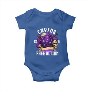 Funny RPG Gamer Crying Is A Free Action Baby Onesie Vintage D20 Side Quests Tabletop TS11 Royal Blue Print Your Wear