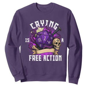 Funny RPG Gamer Crying Is A Free Action Sweatshirt Vintage D20 Side Quests Tabletop TS11 Purple Print Your Wear