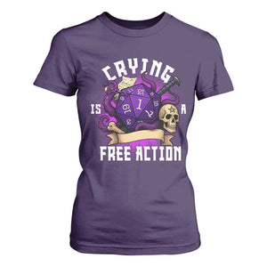 Funny RPG Gamer Crying Is A Free Action T Shirt For Women Vintage D20 Side Quests Tabletop TS11 Purple Print Your Wear