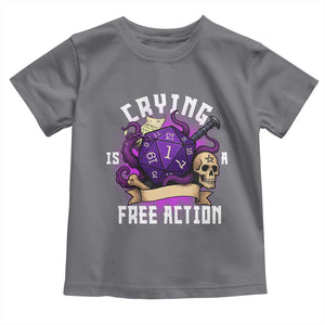 Funny RPG Gamer Crying Is A Free Action Toddler T Shirt Vintage D20 Side Quests Tabletop TS11 Charcoal Print Your Wear