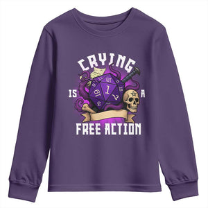 Funny RPG Gamer Crying Is A Free Action Youth Sweatshirt Vintage D20 Side Quests Tabletop TS11 Purple Print Your Wear