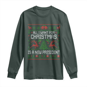 All I Want For Christmas Is A New President Long Sleeve Shirt Funny Xmas Political Satire TS11 Dark Forest Green Print Your Wear