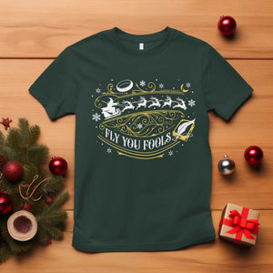 Funny Fly You Fools Christmas T Shirt Fantasy Movie Wizard Santa Sleigh TS11 Dark Forest Green Print Your Wear