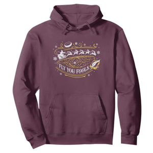 Funny Fly You Fools Christmas Hoodie Fantasy Movie Wizard Santa Sleigh TS11 Maroon Print Your Wear