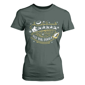 Funny Fly You Fools Christmas T Shirt For Women Fantasy Movie Wizard Santa Sleigh TS11 Dark Forest Green Print Your Wear