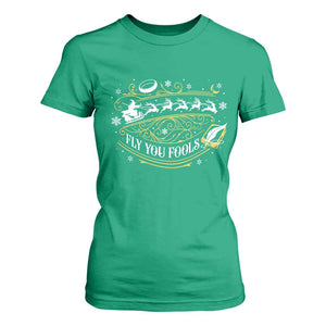 Funny Fly You Fools Christmas T Shirt For Women Fantasy Movie Wizard Santa Sleigh TS11 Irish Green Print Your Wear