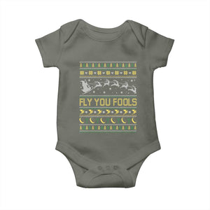 Funny Fly You Fools Christmas Baby Onesie Fantasy Movie Xmas Wizard Santa TS11 Military Green Print Your Wear