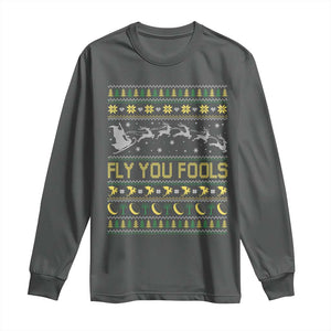 Funny Fly You Fools Christmas Long Sleeve Shirt Fantasy Movie Xmas Wizard Santa TS11 Dark Heather Print Your Wear