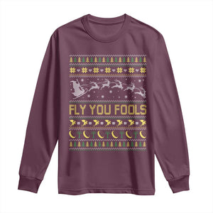 Funny Fly You Fools Christmas Long Sleeve Shirt Fantasy Movie Xmas Wizard Santa TS11 Maroon Print Your Wear
