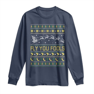 Funny Fly You Fools Christmas Long Sleeve Shirt Fantasy Movie Xmas Wizard Santa TS11 Navy Print Your Wear