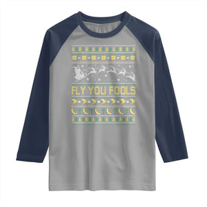 Funny Fly You Fools Christmas Raglan Shirt Fantasy Movie Xmas Wizard Santa TS11 Sport Gray Navy Print Your Wear