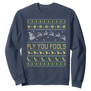 Funny Fly You Fools Christmas Sweatshirt Fantasy Movie Xmas Wizard Santa TS11 Navy Print Your Wear