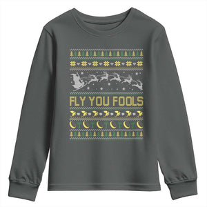 Funny Fly You Fools Christmas Youth Sweatshirt Fantasy Movie Xmas Wizard Santa TS11 Dark Heather Print Your Wear