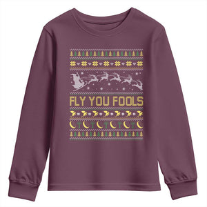 Funny Fly You Fools Christmas Youth Sweatshirt Fantasy Movie Xmas Wizard Santa TS11 Maroon Print Your Wear