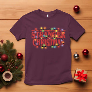 Stranger Christmas T Shirt Funny Xmas Alphabet Neon Lights Movie TS11 Maroon Print Your Wear