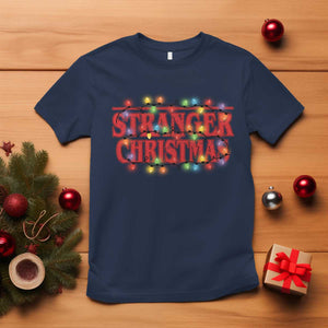 Stranger Christmas T Shirt Funny Xmas Alphabet Neon Lights Movie TS11 Navy Print Your Wear