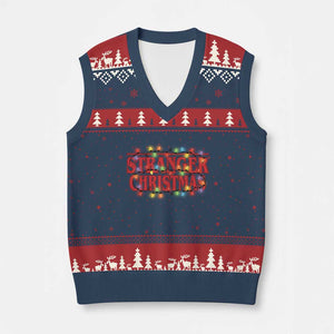 Stranger Xmas V-Neck Knit Sweater Vest Funny Xmas Alphabet Neon Lights Movie TS11 Navy Red Print Your Wear