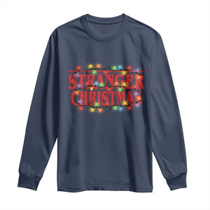 Stranger Christmas Long Sleeve Shirt Funny Xmas Alphabet Neon Lights Movie TS11 Navy Print Your Wear
