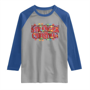 Stranger Christmas Raglan Shirt Funny Xmas Alphabet Neon Lights Movie TS11 Sport Gray Royal Print Your Wear