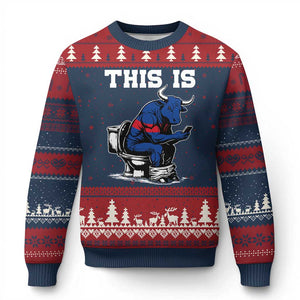 This Is Bullshit Ugly Christmas Sweater Funny Cow Buffalo Toilet TS11 Navy Red Print Your Wear