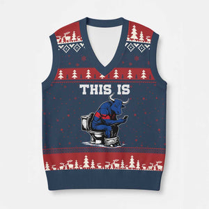 This Is Bullshit V-Neck Knit Sweater Vest Funny Cow Buffalo Toilet TS11 Navy Red Print Your Wear