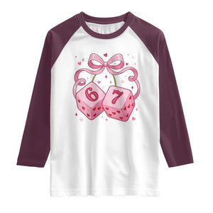 Funny 67 Dice Valentines Day Six Seven Meme Coquette Raglan Shirt TS11 White Maroon Print Your Wear
