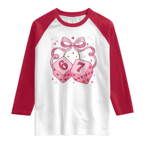 Funny 67 Dice Valentines Day Six Seven Meme Coquette Raglan Shirt TS11 White Red Print Your Wear
