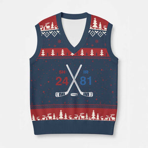 Funny Romance Hockey V-Neck Knit Sweater Vest 24 81 Numbers Sport Ice Hockey Team TS11 Navy Red Print Your Wear