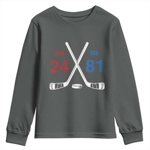 Funny Romance Hockey Youth Sweatshirt 24 81 Numbers Sport Ice Hockey Team TS11 Dark Heather Print Your Wear