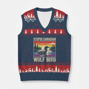 Stupid Canadian Wolf Bird V-Neck Knit Sweater Vest Funny Common Loon Meme LGBT Hockey TS11 Navy Red Print Your Wear
