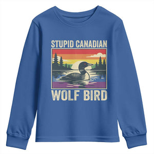 Stupid Canadian Wolf Bird Youth Sweatshirt Funny Common Loon Meme LGBT Hockey TS11 Royal Blue Print Your Wear