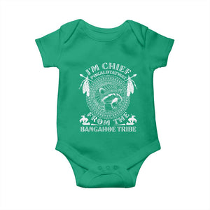 I Am Chief Pokalotatwat From The Bangahoe Tribe Baby Onesie Funny Indigenous Native Raccoon TS11 Irish Green Print Your Wear