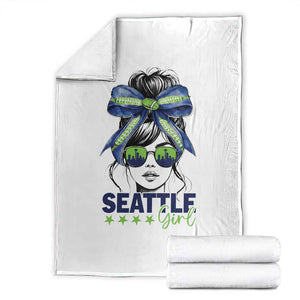 Seattle Girl Throw Blanket Funny Sport Fan Game Day Messy Bun TS11 White Print Your Wear